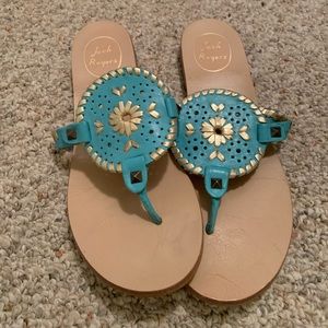 Jack Rodgers Georgica Sandals turquoise/ gold